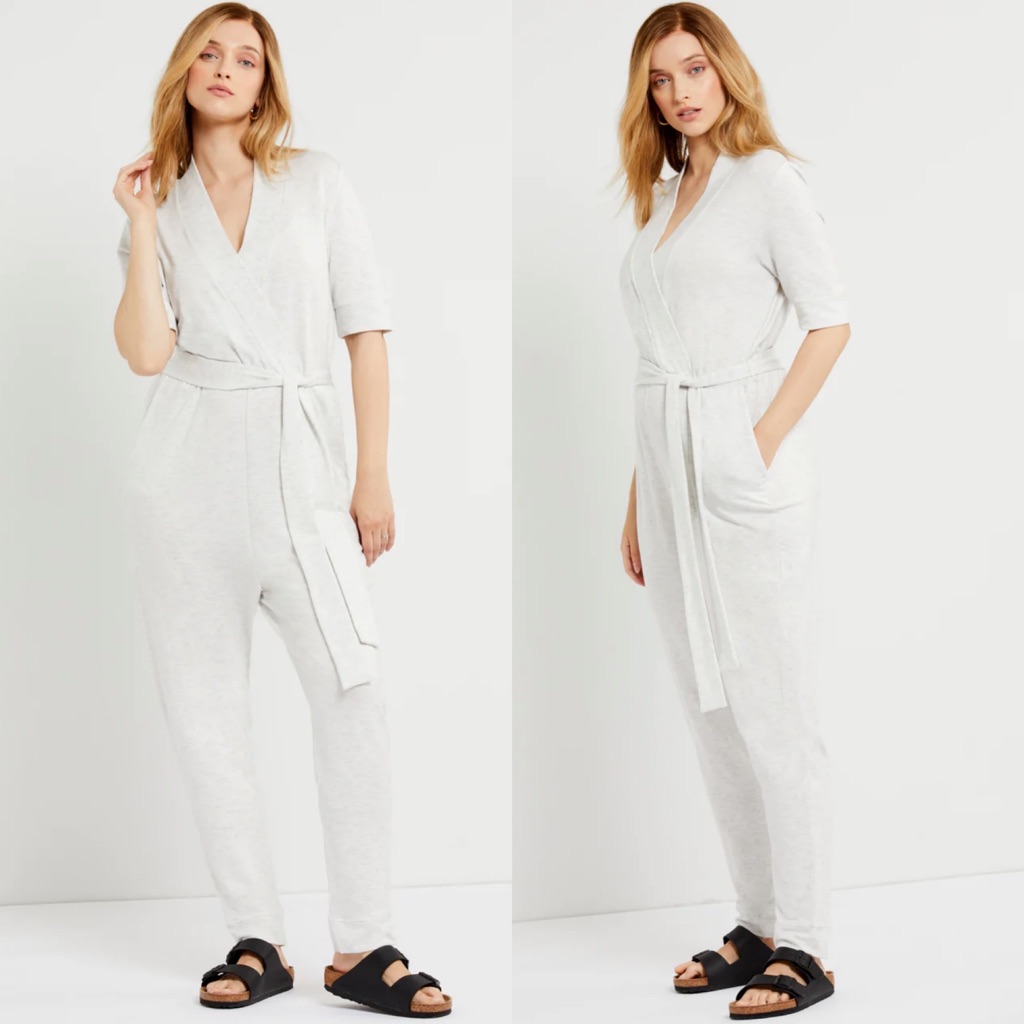 Hatch Heathered Light Gray Nurse-To-Errands Onesie Short Sleeve Jumpsuit 0